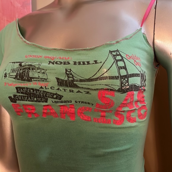 San Francisco vintage cropped crop top shirt xs small Alcatraz green hot pink - Picture 2 of 9